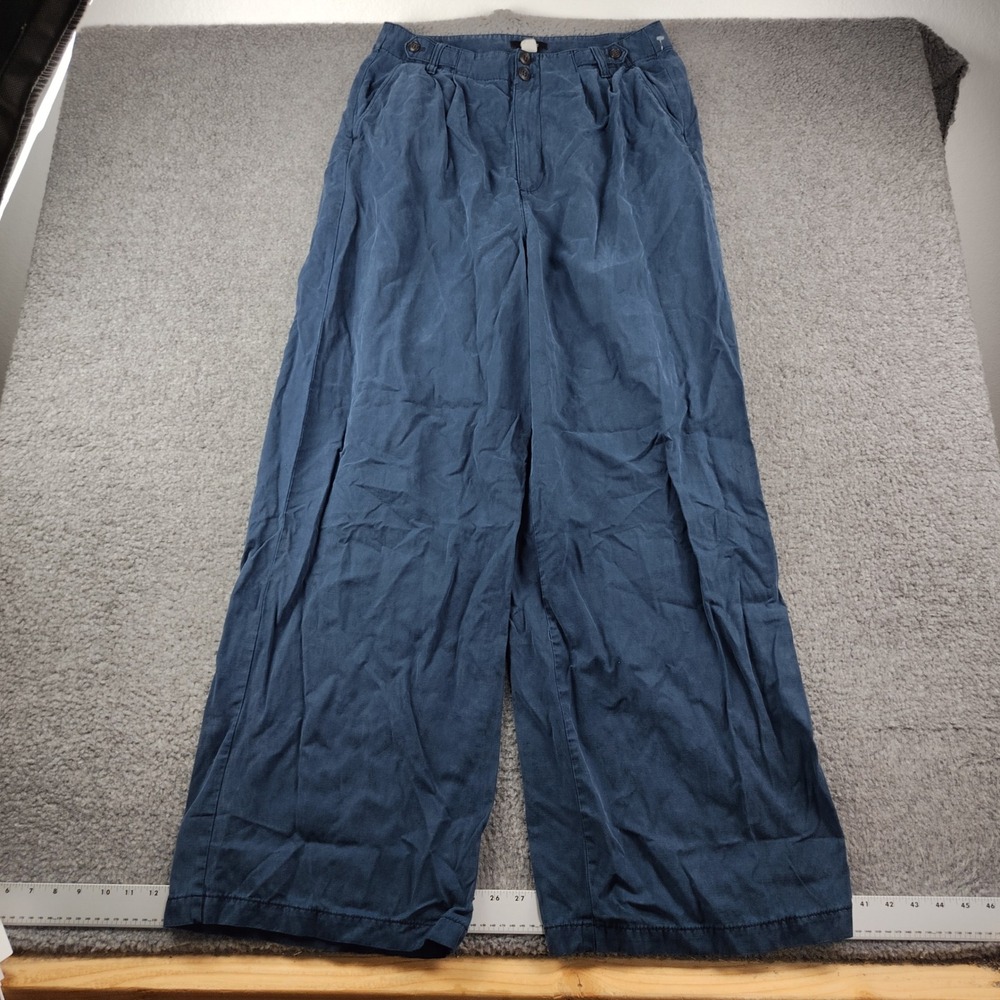 Madewell Pleated Wide Leg Pants Blue Lyocell Linen Sz 12T Tall High Waisted